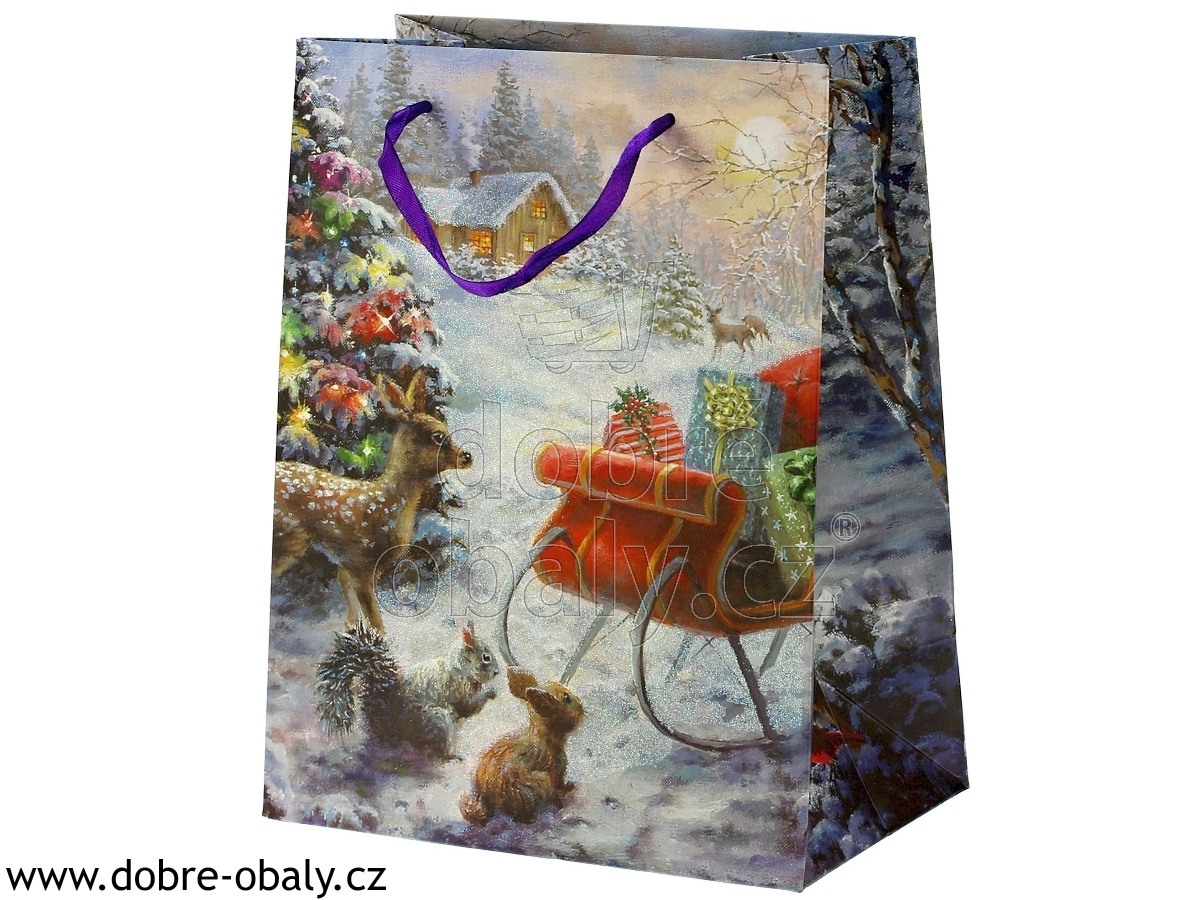 Vánoční papírová taška XL - sáně