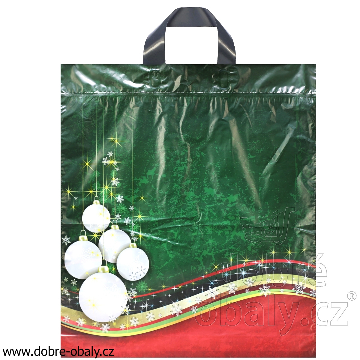 Vánoční taška PE odnosná zelená s uchem BAŇKY