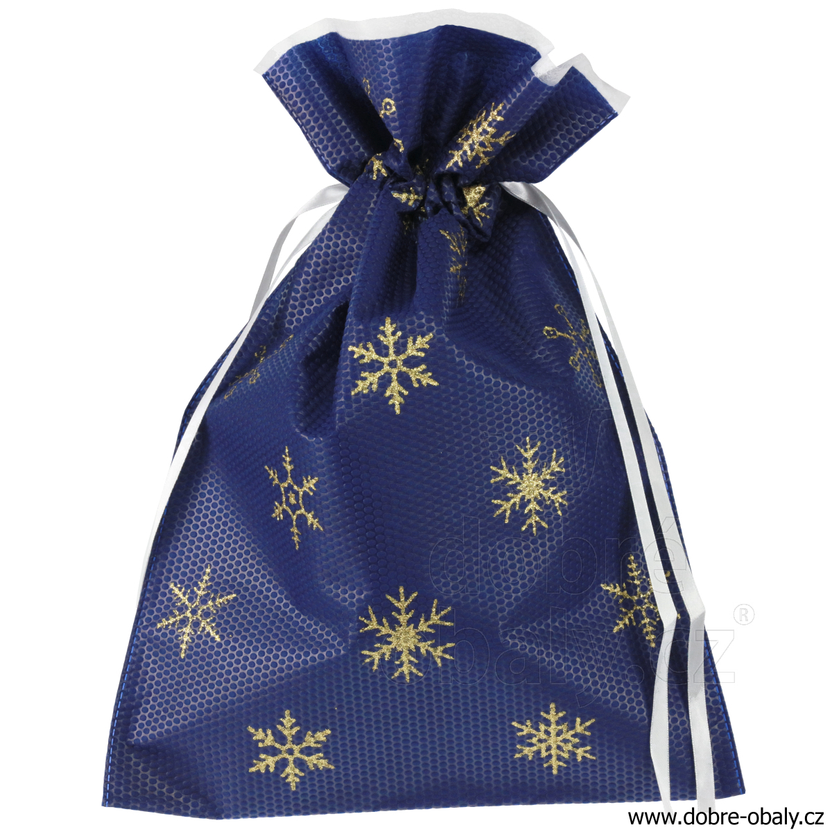 Vánoční textilní sáček se zatahovací stuhou 30 x 45 cm VLOČKY 