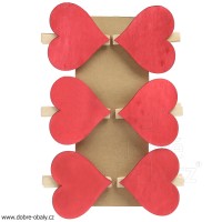 Dřevěný kolíček srdce červené, 6 ks 