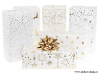 Luxusní vánoční papír White Christmas - gold snowflake