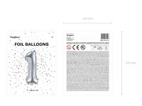 Nafukovací fóliový balónek číslice 1 STŘÍBRNÁ 35 cm 