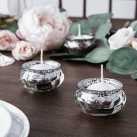 Skleněný svícen na čajové svíčky S3 - stříbrný 