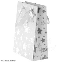 Vánoční dárková taška L stříbrno-bílá, A hvězdy