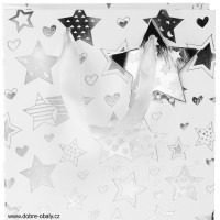 Vánoční dárková taška L stříbrno-bílá, A hvězdy