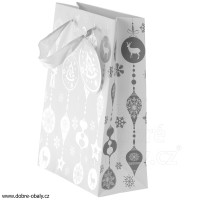 Vánoční dárková taška L stříbrno-bílá, D baňky