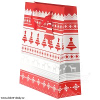 Vánoční dárková taška M červeno-bílá, A jelen