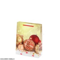 Vánoční papírová dárková taška M - 870279 červené baňky