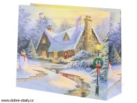 Vánoční papírová taška L 874508 glitter vesnička, výhodné balení