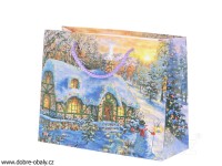Vánoční papírová taška M 874507 glitter vesnička
